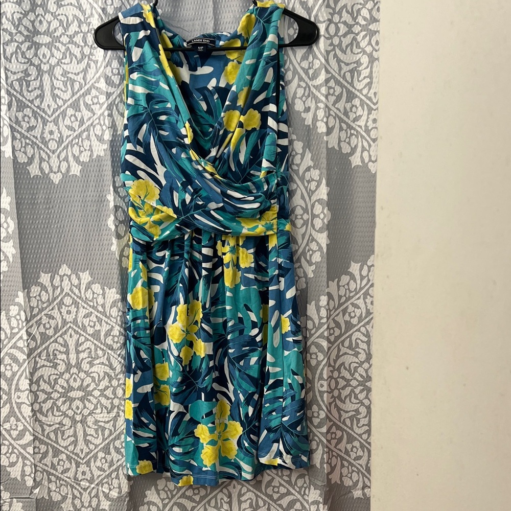 Lands' End Blue and Yellow Floral Midi Dress